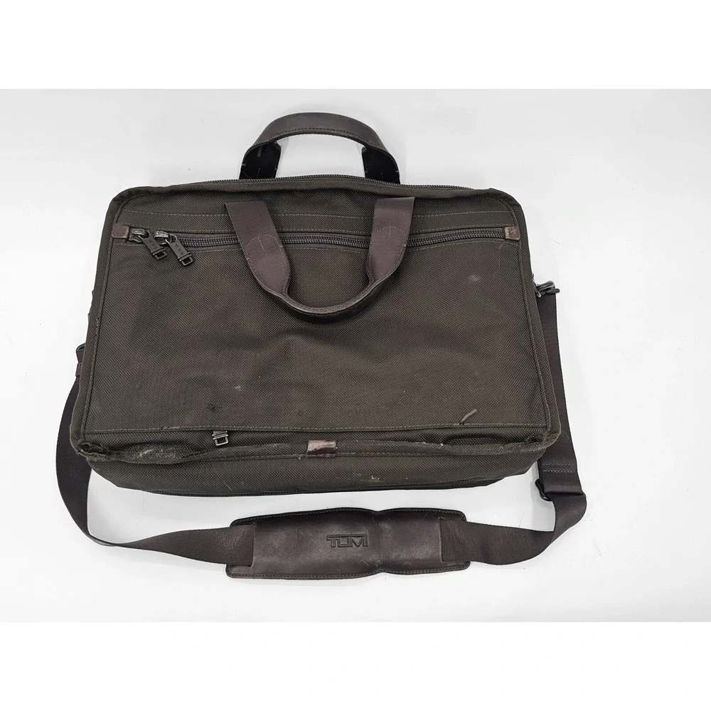 TUMI Dark Brown Nylon Expandable Briefcase Messenger‎ w Laptop Insert